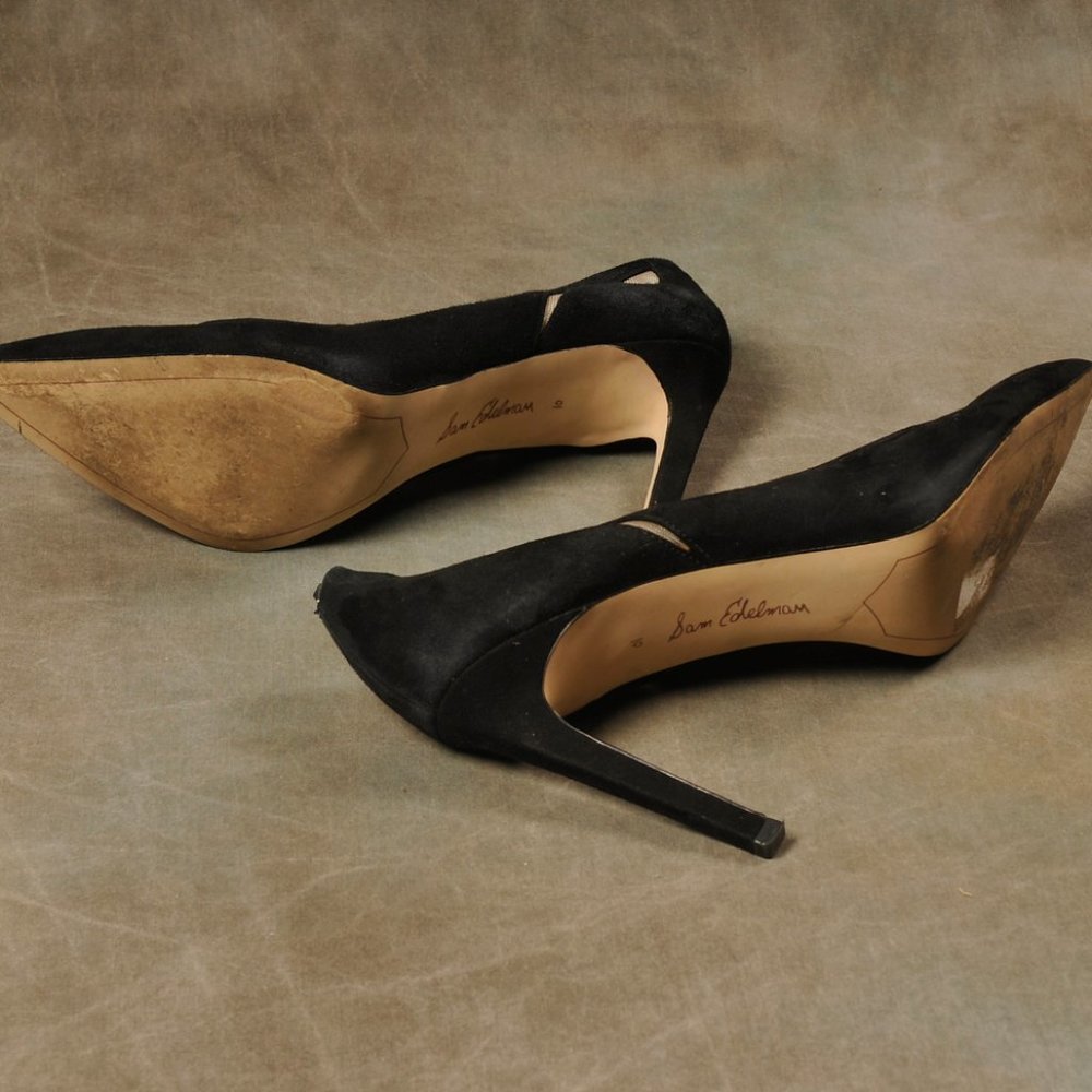 Sam Edelman, Black Suede, Mesh Cutout Heel, Size. 10 - Picture 8 of 9